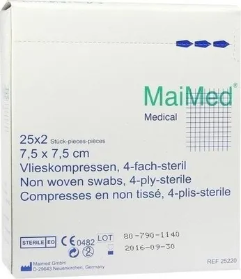 Obrázek produktu pro MaiMed Fleecové obklady - sterilní 7,5 x 7,5 cm, 50 ks obkladů