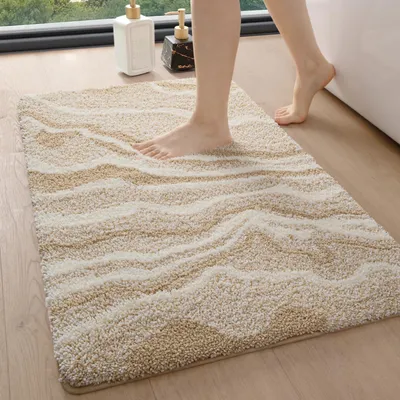 Produktbild von Badematte 44 x 76 cm, rutschfest, waschbar, saugfähige Mikrofaser-Badematte, weiche Badematte und Teppich für Dusche, Badezimmer, Waschküche, beige