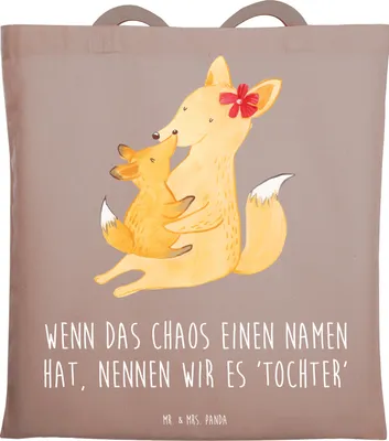 Produktbild von Mr. & Mrs. Panda Tote Bag Chaos Tochter - Braun Pastell - Geschenk, herzerwärmende Sprüche, Jutebeutel, Dankeschön, Einfallsreichtum, Tasche, Freude, Familienleben