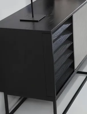 Zdjęcie produktu dla Szafka wisząca RTV Niska półka pod telewizor Zestaw TV Drewno Nowoczesny Czarny Design