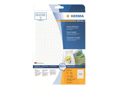 Obrázek produktu pro HERMA Special - papír - matný - samolepicí, odnímatelné lepidlo - bílý - 10 mm kulatý 7875 štítků (25 listů x 315)