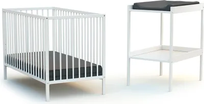 Image de WEBABY - Duo Lit Bébé et Table à Langer Blanc MILO| 124 x 64,5 x 82 cm | Sommier réglable 3 positions | Dimensions Table à langer 74 x 54 x 88 cm