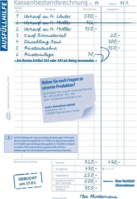 Produktbild von Formularbuch Kassenbericht A5 2x40 Blatt mit Ausfüllhilfe Packung mit 10 Stück