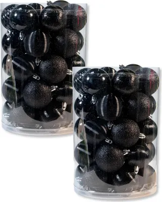 Produktbild von Kunststoff Weihnachtskugel schwarz 2 Sets - 68 Stück Ø 6cm Deko Kugel Christbaumschmuck Mix Glitzer Matt Gemustert Glänzend