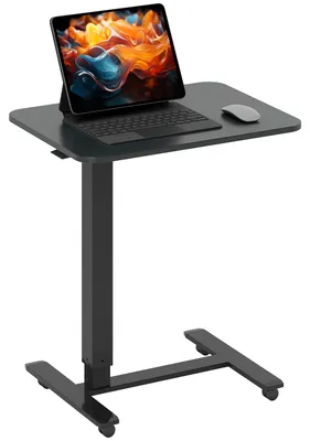 Image de Table d'appoint en forme de C - Hauteur réglable - 4 roulettes - Panneau de particules et acier - 65 x 48 x 70 cm - Noir