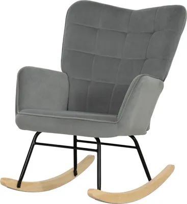 Produktbild von Schaukelstuhl, Schaukelsessel mit Samtoptik, Armlehne, Sessel mit Holzkufen, Relaxsessel für Wohnzimmer, Schlafzimmer, Dunkelgrau