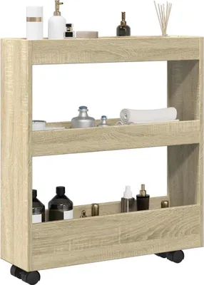 Image de vidaXL Chariot de rangement Étroit 3 étagères Chêne Sonoma Bois composite