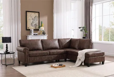 Produktbild von Happy Home Ecksofa Stoffsofa braun modernes Sofa mit ergonomischen Sitzpolstern und modularer Montage großes Wohnzimmer Sofa