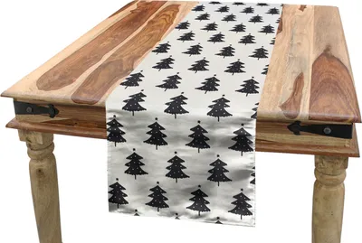 Obrázok produktu pre ABAKUHAUS Vianočný obrus, silueta jedle, jedáleň, kuchyňa, obdĺžnikový dekoratívny obrus, 40 x 180 cm, koksovo sivá a slonovinová