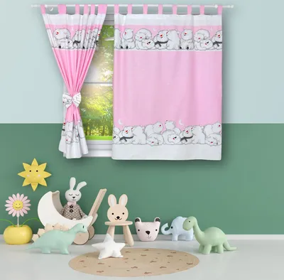 Produktbild von BABYLUX Kinderzimmer VORHÄNGE mit Schlaufen 82. Eisbär Rosa