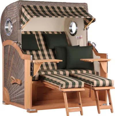 Produktbild von Strandkorb Baltikum Teak PE Grey 2,5 Sitzer Volllieger mit Bullaugen