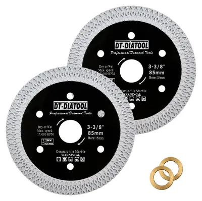 Immagine prodotto di Lama diamantata da 85 mm, confezione da 2, per mini seghe circolari, adatta per porcellana, Vetroceramica, marmo, granito, taglio a secco/umido, foro da 15 mm