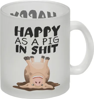 Produktbild von Happy as a pig in shit Glas Tasse mit glücklichem Schwein