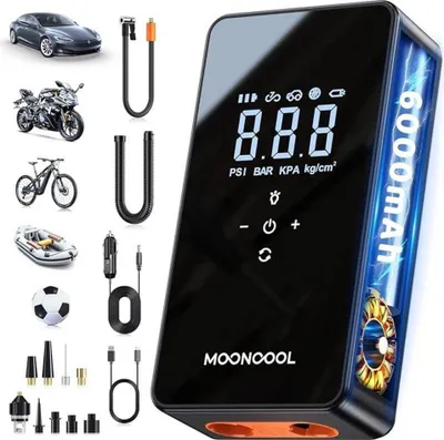 Produktbild von Elektrische Luftpumpe Doppelmotor 150 PSI 12V Multifunktions-Luftkompressor mit 6000 mAh Powerbank Auto Off LED für Auto Fahrrad Motorrad Bälle Schlauchboot orange
