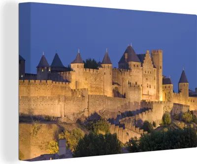 Produktbild von OneMillionCanvasses® - Leinwandbilder - 150x100 cm, Carcassonne - Beleuchtung - Schloss, Wandbilder Kunstdruck Wanddekoration