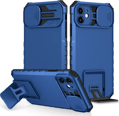 Image de Étui pour iPhone 11 étui de protection militaire double couche avec béquille et protection coulissante de l'appareil photo bleu