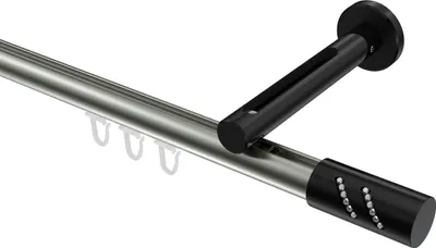 Produktbild von Interdeco Innenlaufstange / Gardinenstange mit Innenlauf Edelstahl-Optik / Schwarz, Typ Siteno Zoena (Glitzerzylinder), 20 mm Ø 1-läufig, 540 cm