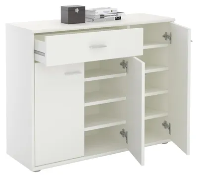 Produktbild von Schuhschrank DEUSTO 3 Türen 1 Schublade 7 Einlageböden für Flur und Eingangsbereich - Schuhregal geschlossen - Schuhaufbewahrung weiß