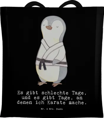 Produktbild von Mr. & Mrs. Panda Tote Bag Pinguin Karate - Schwarz - Geschenk, Kampfkunst, Einkaufstasche, studententasche, Stoffbeutel, Kampfsportart, Schultasche, Selbstverteidigung