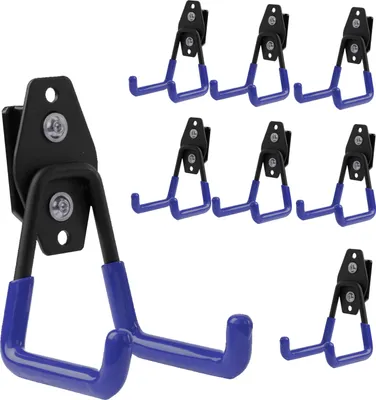 Image de Lot de 10 crochets à outils BOTLE pour système de rangement Qbrick « droit » 7 cm, robustes avec revêtement PVC, pour garage, atelier, remise, crochets doubles, capacité de charge jusqu'à 40 kg, pour rallonges électriques