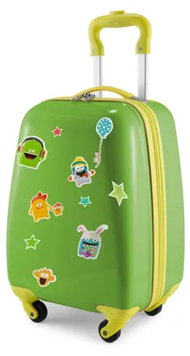 Immagine prodotto di HAUPTSTADTKOFFER For Kids - Valigia per bambini + adesivi riflettenti per mostri, valigia per bambini con ruote lucida 24 L, regali per bambini, verde mela