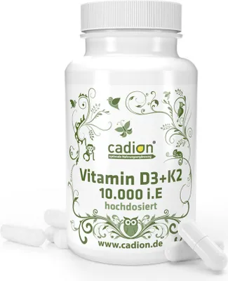 Produktbild von Cadion Vitamin D3 + K2 (MK7 ALL-TRANS) Kapseln 10.000 i.E. je Kapsel (Dose 90 Stück)