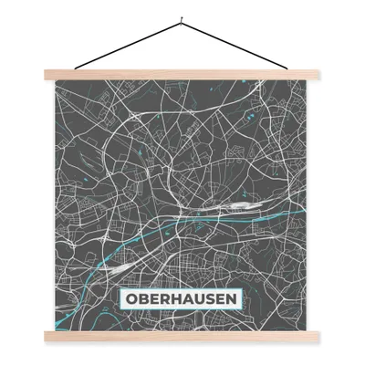 Produktbild von MuchoWow® Textilposter Stadtplan - Karte - Oberhausen - Blau - Deutschland - Karte 60x60 cm mit holzfarbenen Rahmen - Wanddekoration