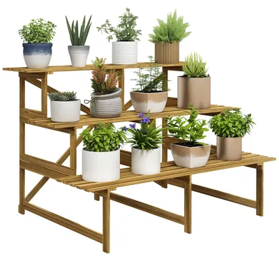 Immagine prodotto di Gradini per piante scaffale per fiori 3 gradini in legno d'abete 120x80x78cm per giardino balcone e terrazzo