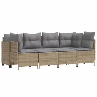 Produktbild von vidaXL 5-tlg. Garten-Sofagarnitur mit Kissen Beige Poly Rattan