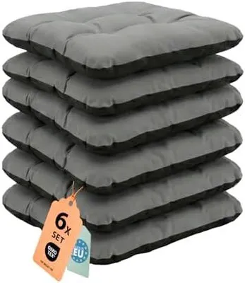 Produktbild von Outdoor Sitzkissen Stuhlkissen - 6er Set - 45 x 45 cm - EU, Wasserdichtes & UV-beständig Gartenkissen - Stuhlauflage Stuhlpolster für Balkonstühle - Grau