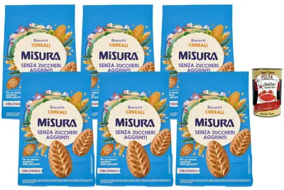 Produktbild von Misura Italian Gourmet Bundle Cerealien-Kekse ohne Zuckerzusatz 6x 300g + Italian Gourmet Polpa Gratis – Italienische Misura Biscotti Cereali Senza Zuccheri Aggiunti, Frühstückskekse & Vorrat 1,8kg