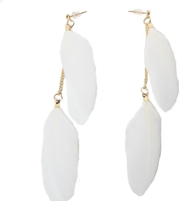 Produktbild von 1 Paar Feder Ohrhänger Boho Ohrringe in der Farbe Weiß