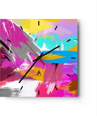 Produktbild von Wanduhr - Quadrat - Glasuhr - Abstraktion modern - 30x30cm - Schleichendes Uhrwerk - Lautlos - zum Aufhängen bereit - Dekoration Modern - Wanddekoration aus Glas - C3AC30x30-3966