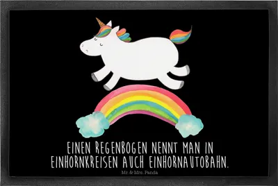 Produktbild von Mr. & Mrs. Panda Fußabtreter Einhorn Regenbogen 40 x 60 cm - Schwarz - Geschenk, Erwachsenwerden, Glitzer, Türvorleger, Schmutzfangmatte, bodenmatte, Schmutzfangteppich