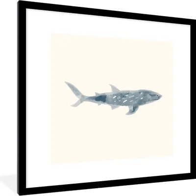 Produktbild von MuchoWow® MuchoWow® Gerahmtes Poster Hai - Meer - Aquarell - Illustration 40x40 cm - Poster mit zchwarzem Bilderrahmen - Poster - Plakat im Rahmen