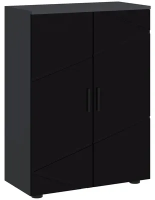 Produktbild von Badezimmerschrank mit 2 Holztš¹ren, 3 Einlegeb?den und Soft-Close-Scharnieren, 60 x 30 x 82 cm, gl?nzend schwarz