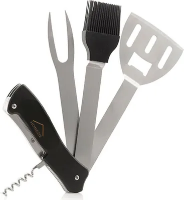 Produktbild von Homezie Grillzubehör - 5 in 1 - Zusammenklappbar - BBQ-Set - Bbq-Werkzeuge - Bbq-Zubehör - Öffner - Bürste - Zange