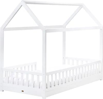 Obrázek produktu pro BELIANI Dětská postel z bílého borovicového dřeva 90 x 200 cm jednolůžko ve tvaru domečku pro děti roštový rám postele
