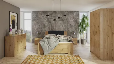 Obrázek produktu pro Ložnicová sestava s postelí 160x200 CORTLAND 7 - dub artisan / černá