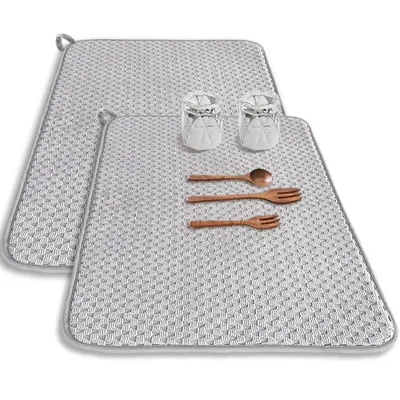 Produktbild von 2er-Pack Mikrofaser-Geschirrtrockenmatte, 60 x 45 cm, saugfähige Geschirrabtropfmatte für Küchenarbeitsplatten, große Geschirrtrockenmatte
