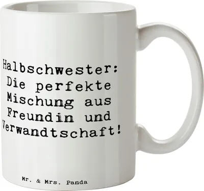 Produktbild von Mr. & Mrs. Panda Tasse Spruch Halbschwester Glück - Weiß - Geschenk, Patchworkfamilie, Familie, Keramikbecher, haferl, Bindung, Lächeln, Kaffeebecher, Familienmitglieder