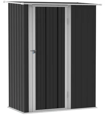 Imagen del producto de Moonbite, cobertizo de jardín de 142 x 84 x 189 cm, con puerta y cerrojo, paredes de acero corrugado, techo inclinado, revestimiento resistente a la intemperie, acero, color gris oscuro