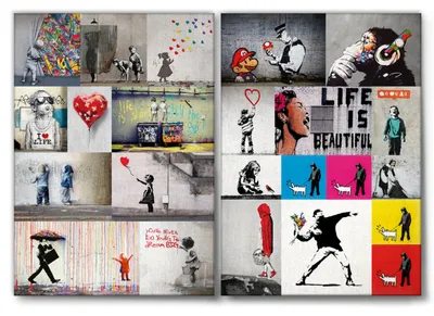 Image de Giallobus - Street Art - Collage 1 - Banksy - 144x100cm | 2pz. x 70x100cm - Tableau - Toile