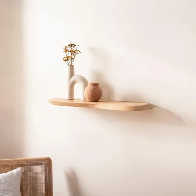 Image de WOHNLING Etagère murale acacia massif 60cm - Etagère design flottante pour le mur en bois massif - Etagère suspendue de forme organique - Tableau mural en bois véritable