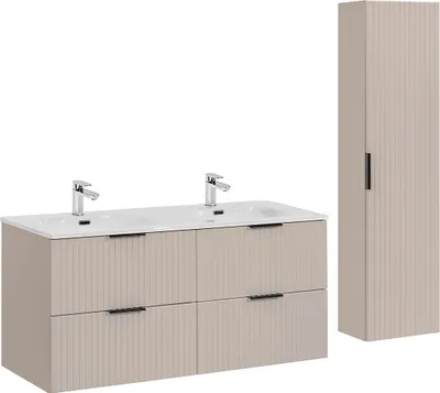 Produktbild von Doppelwaschtisch und Hängesäule 120.4cm Adriel mit 4 Schubladen, Beige