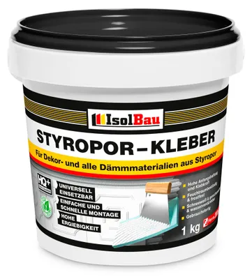 Isolbau Styropor-Kleber - 1 kg Eimer Kleber für Dekor- & Dämm-Materialien aus Styropor