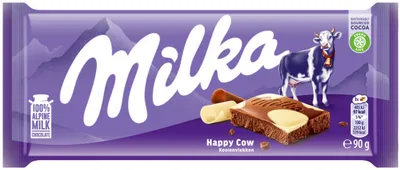 Zdjęcie produktu dla Milka Czekolada Happy Cow Mleczna Biała Tabliczka Aksamitna Delikatna 90G
