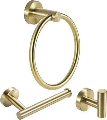 Productafbeelding van Badkameraccessoireset van roestvrij staal – Handdoekstang, Toiletpapierhouder, Badjashaak en Wandhanddoekring