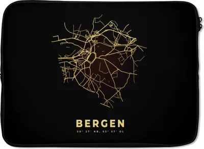Produktbild von MuchoWow® Laptop Hülle 13 Zoll Mons - Karte - Gold - Belgien - Stadtplan - Karte Laptoptasche - Laptophülle - Sleeve - Rundumschutz