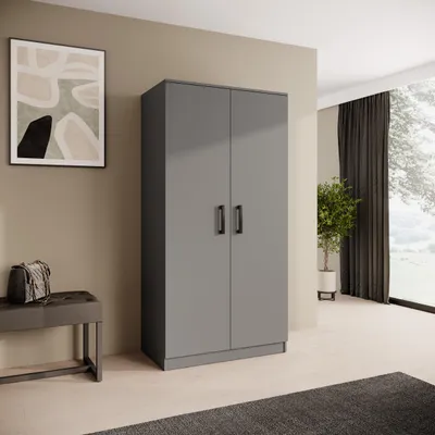 Obrázek produktu pro BEAUTYSOFA | Skříň s otočnými dveřmi TREND 90 cm Graphite, moderní skříň s věšákem na šaty a policemi – systém Soft-Close